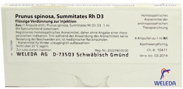 Weleda Prunus spinosa Summitates Rh D3 8 x 1 ml Ampullen